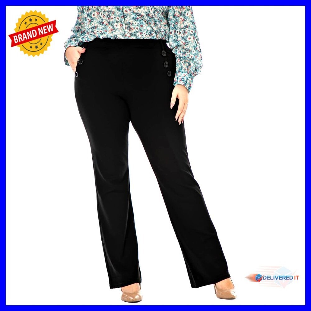 Plus Size Wrinkle-Free Stretch Dress Pants Pull-On Office Comfort